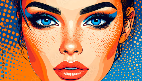 Pop Art Woman with Blue Eyes, and Closeup.