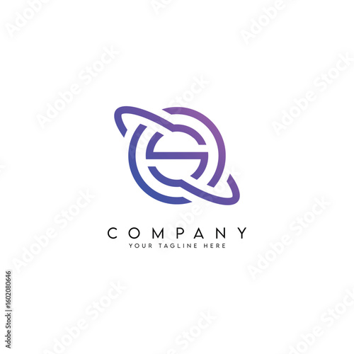 Letter S logo design with orbit ring planet style vector icon.