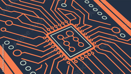 Abstract motherboard circuit board design with microchip for technology and engineering projects