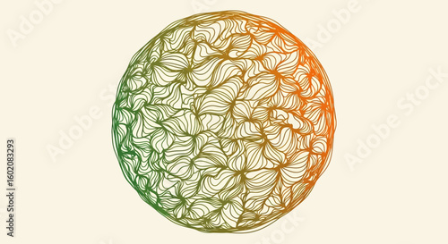 Abstract Gradient Sphere with Intricate Flowing Detailed Line Art.
