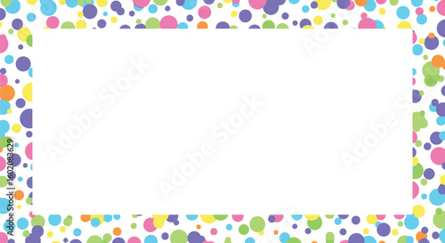 Colorful polka dot frame background for party invitations and graphic design projects template