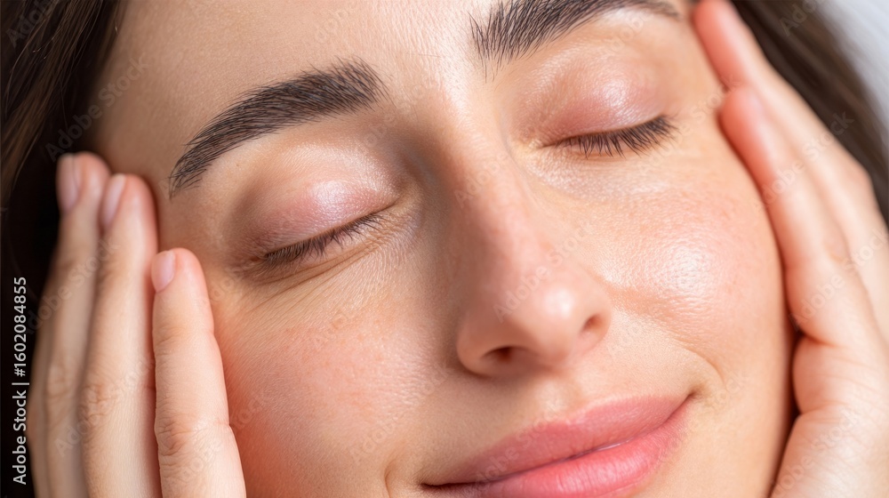 Fototapeta premium Calm serenity on young woman's face, reflecting self-care rituals and mystical Swedish St Lucia Day tranquility