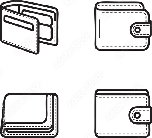 Set of Wallet Outline vector illustration isolated On Transparent Background