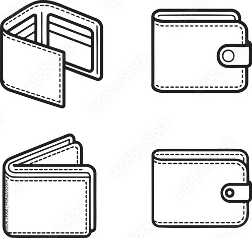 Set of Wallet Outline vector illustration isolated On Transparent Background