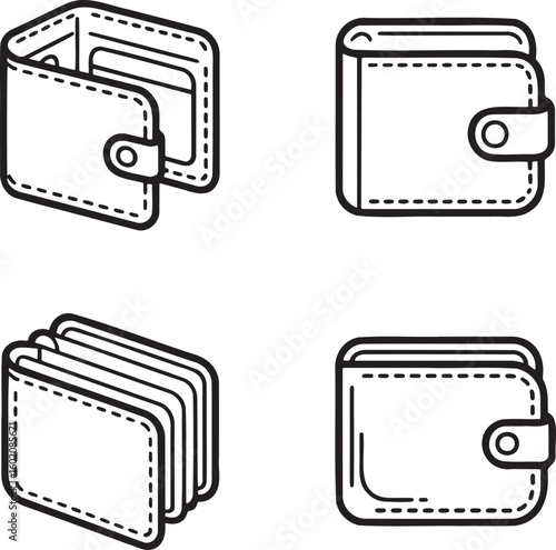 Set of Wallet Outline vector illustration isolated On Transparent Background