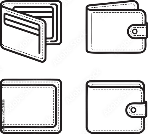 Set of Wallet Outline vector illustration isolated On Transparent Background