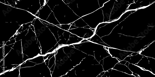 "A striking, high-contrast black and white abstract pattern resembling fractured glass or lightning bolts across a dark sky, emphasizing sharp lines and dynamic tension."