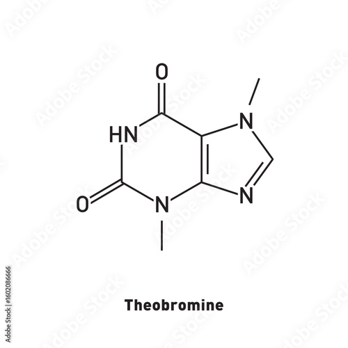 Structural formula of theobromine. Scientific substance. Cacao. Chamomile. Cola.