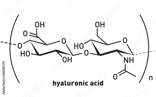 Structural formula of hyaluronic acid. Chemical Substance. Beauty. Skin. Anti-aging. Moisturizing. Cosmetics.