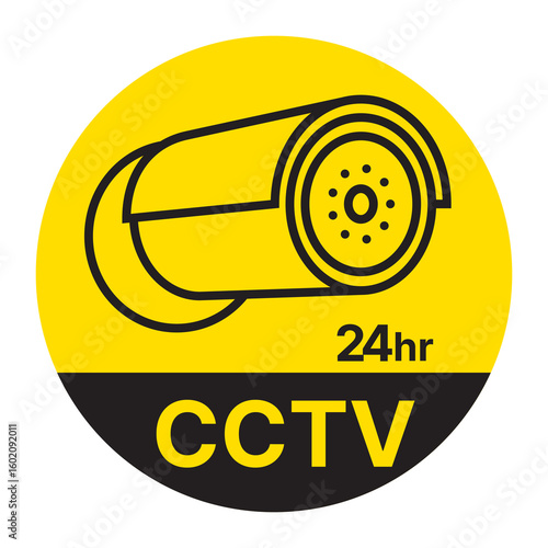 CCTV-3-10. CCTVCCTV camera surveillance zone warning sticker. CCTV icon with black line on yellow background.