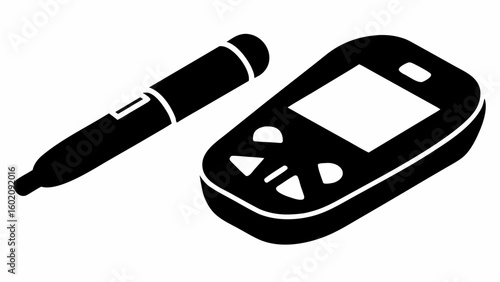 Illustration depicting a blood glucose meter and a lancing device used for diabetes management tools