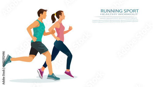 people running sport. Doing cardio exercises together. Active and healthy lifestyle. Time to lose weight. Vector
