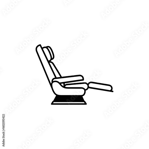 Simple black and white line art of a recliner chair with extended footrest.