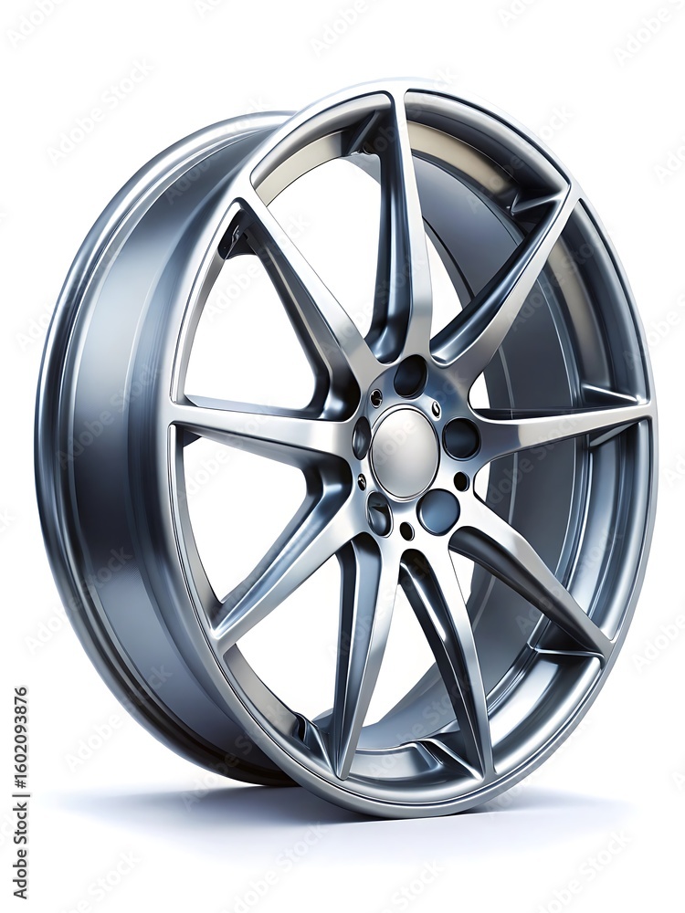 Obraz premium Silver wheel with a black hubcap