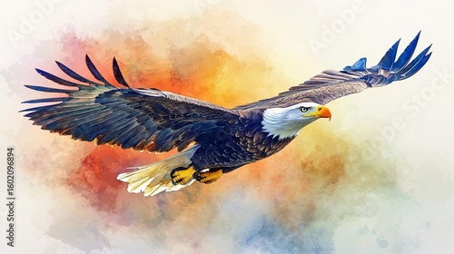 Wallpaper Mural A majestic eagle soars through a colorful sky. Torontodigital.ca