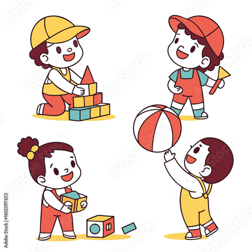 Children playing with blocks and ball