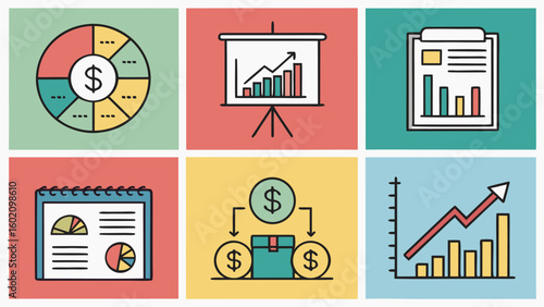 Financial growth charts and business data sets