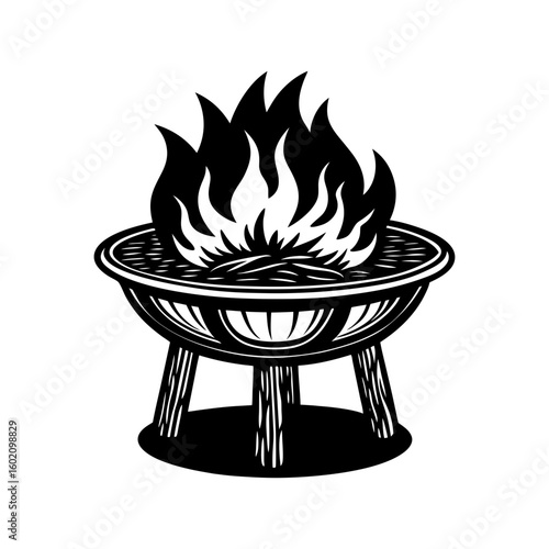 fire pit table on white back vector art silhouette