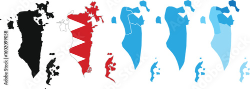 Set of isolated Bahrain maps. Multicolored country map in geometric style for  infographics. Maps and traveling around the world
