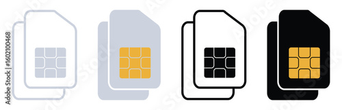 Sim Card Icon Set – Line Art, Glyph, and Filled Vector Designs for Mobile Communication,Vector , illustration.   