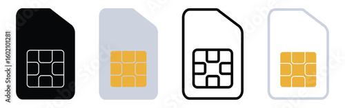 Sim Card Icon Set – Line Art, Glyph, and Filled Vector Designs for Mobile Communication,Vector , illustration.   