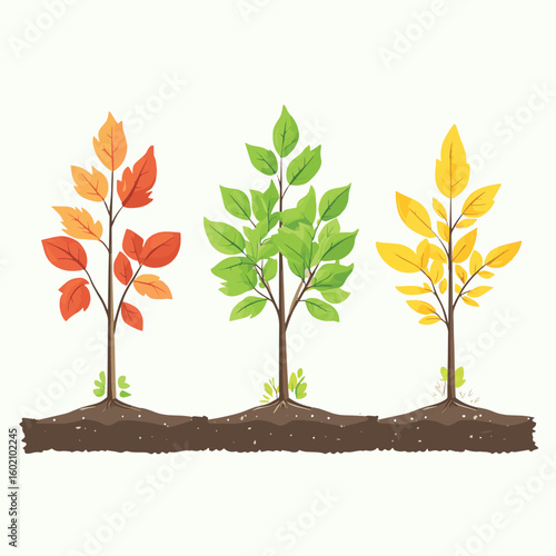 Five stages of growing maple tree