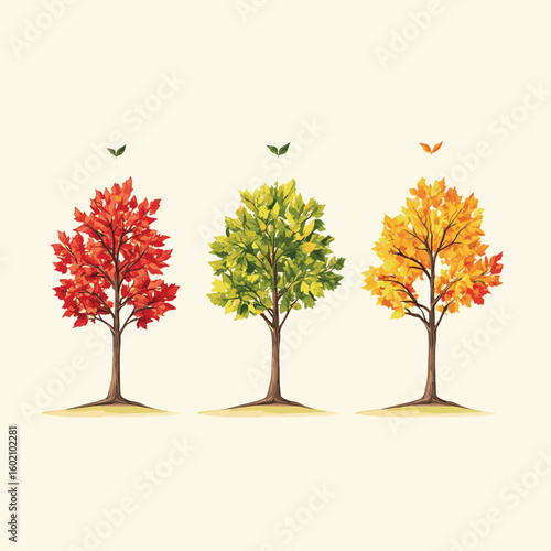 Five stages of growing maple tree