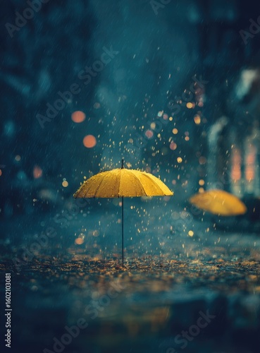 Wallpaper Mural Yellow umbrella in a dark, rainy night Torontodigital.ca