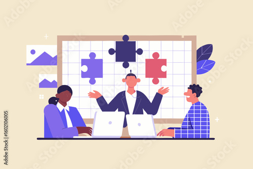 Teamwork vision collaboration concept puzzle success business strategy problem solving innovation solution meeting