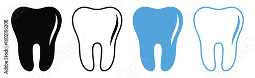 Tooth Icon Set – Dental Clinic Logo and Oral Hygiene Vector Illustrations.