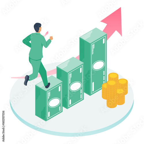 売上・収入アップを目指すビジネスマンの成長ステップ図（ビジネス・セミナー用）