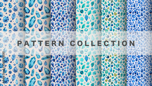 Jewel in watercolor style, 6 pattern data sets, blue

