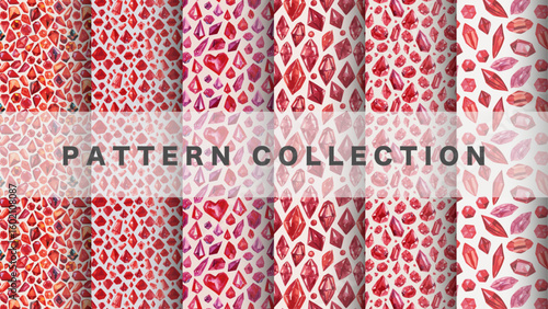 Jewel in watercolor style, 6 pattern data sets, red

