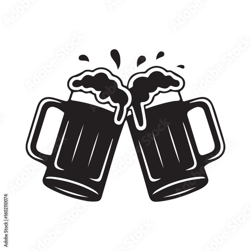 Two beer mugs toasting in black and white style