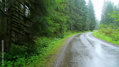 Rainy Forest Road Trip: Lush Green Pathway