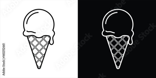 Vector icon with a scoop of ice cream on a waffle cone