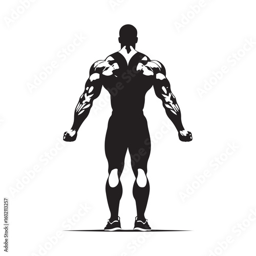 Bodybuilder silhouette with muscular back and arms illustration