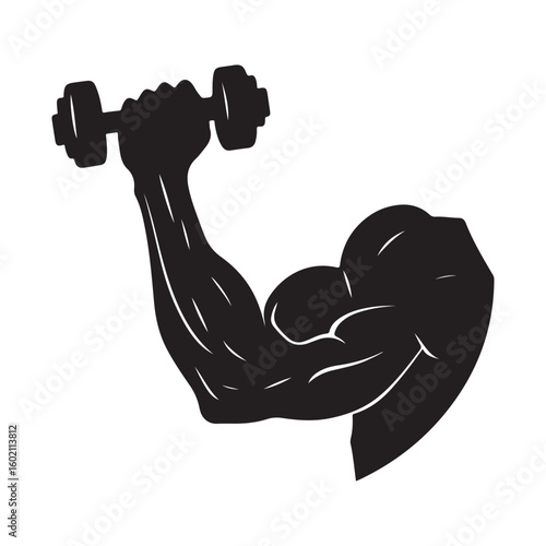 Strong arm lifting dumbbell in black and white