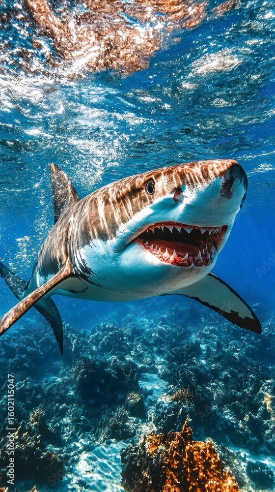 Naklejka premium Great White Shark Underwater