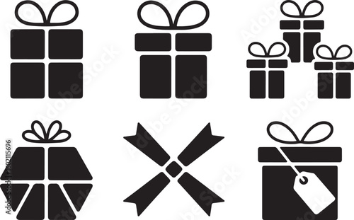 Gift Box and Wrapping Icon Set – Christmas Presents and Packaging Designs
