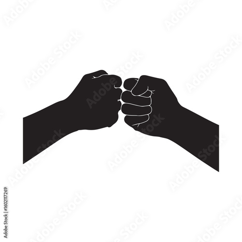 Two fists bumping silhouette friendship agreement collaboration concept