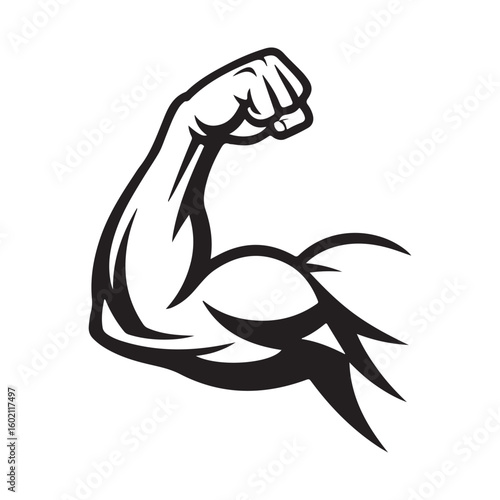 Strong arm muscle vector illustration black and white
