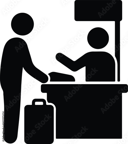 Silhouette airport check in desk passenger and worker Vector Illustrator