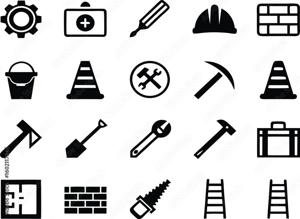 Fototapeta premium Collection of construction and building tools silhouette