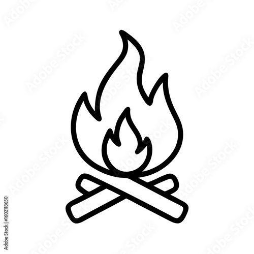 Minimalist Black and White Campfire Icon for Outdoor Adventure and Design