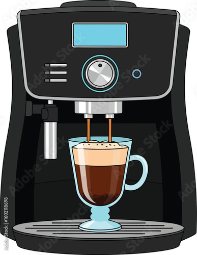 Making fresh coffee with espresso machine at home for morning routine and delicious caffeine drink