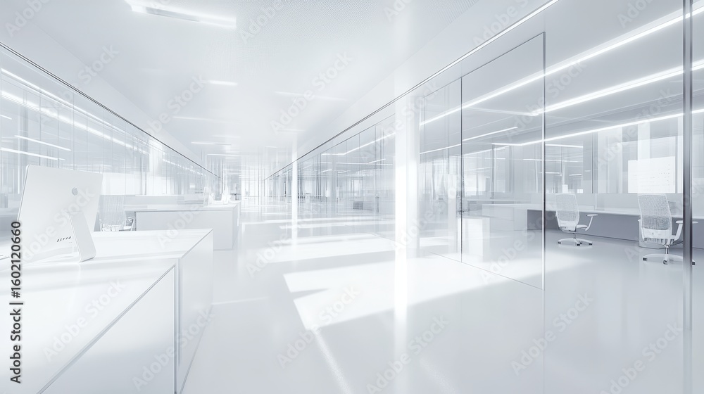 Fototapeta premium Empty modern office space with glass partitions.