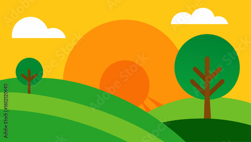 stylized landscape rolling green hills