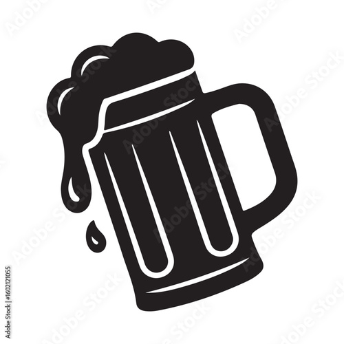 Beer mug with foam overflowing black and white vector