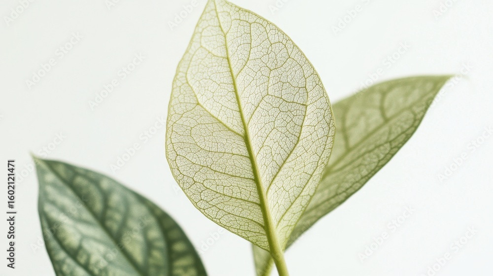 Obraz premium Delicate Green Leaves with Intricate Veins on Pale Background